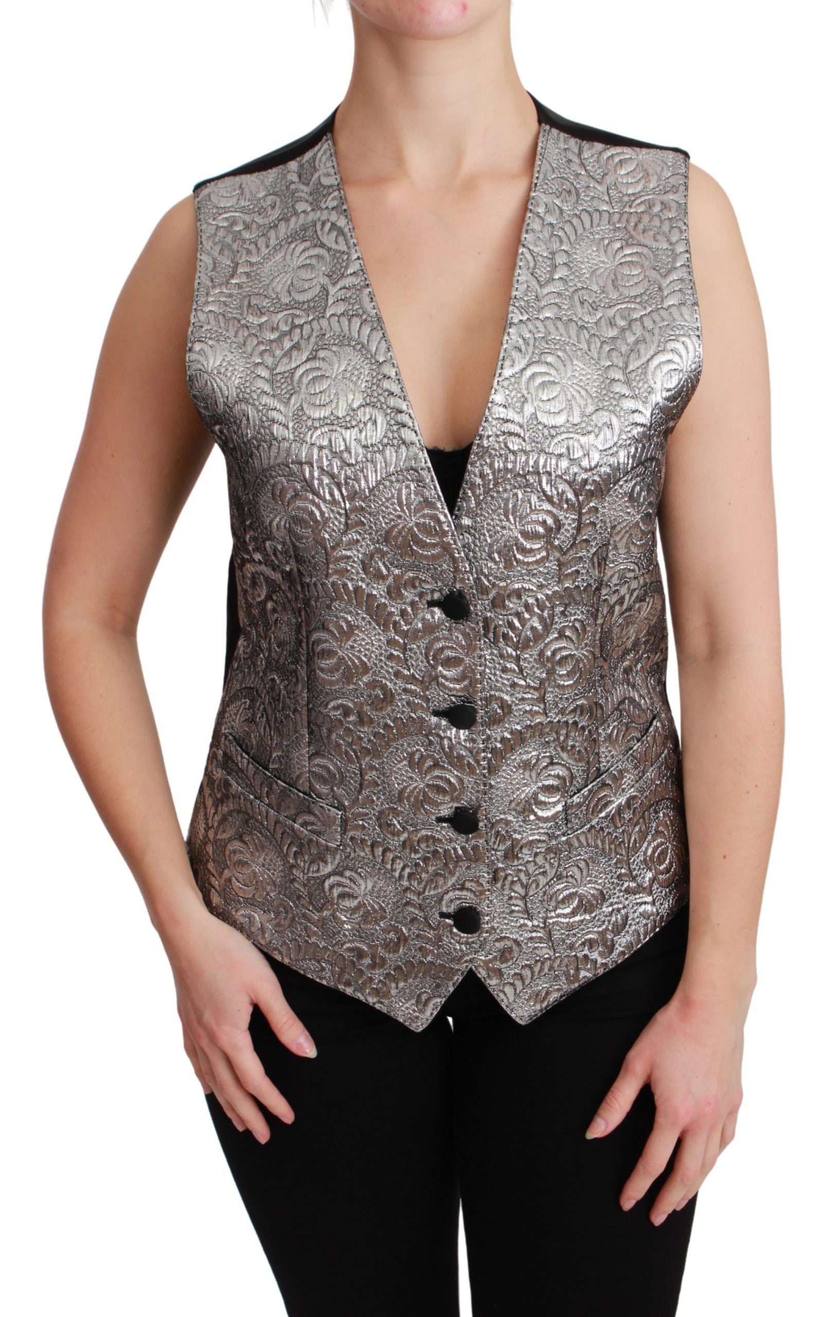 Dolce & Gabbana Elegant Silver Sleeveless Brocade Vest