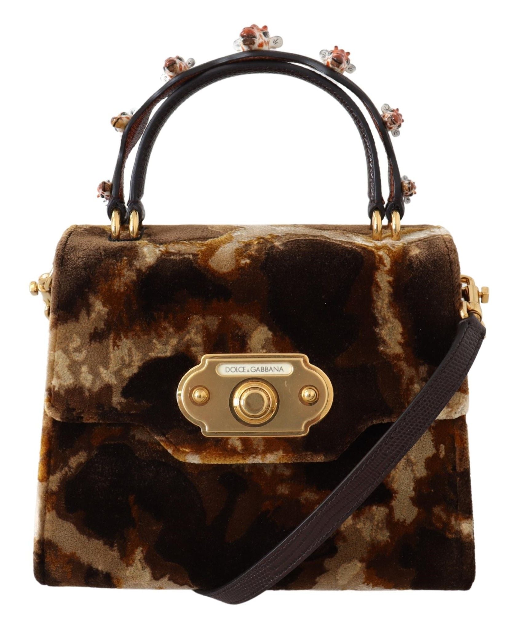 Dolce & Gabbana Elegant Giraffe Pattern Welcome Bag with Gold Accents