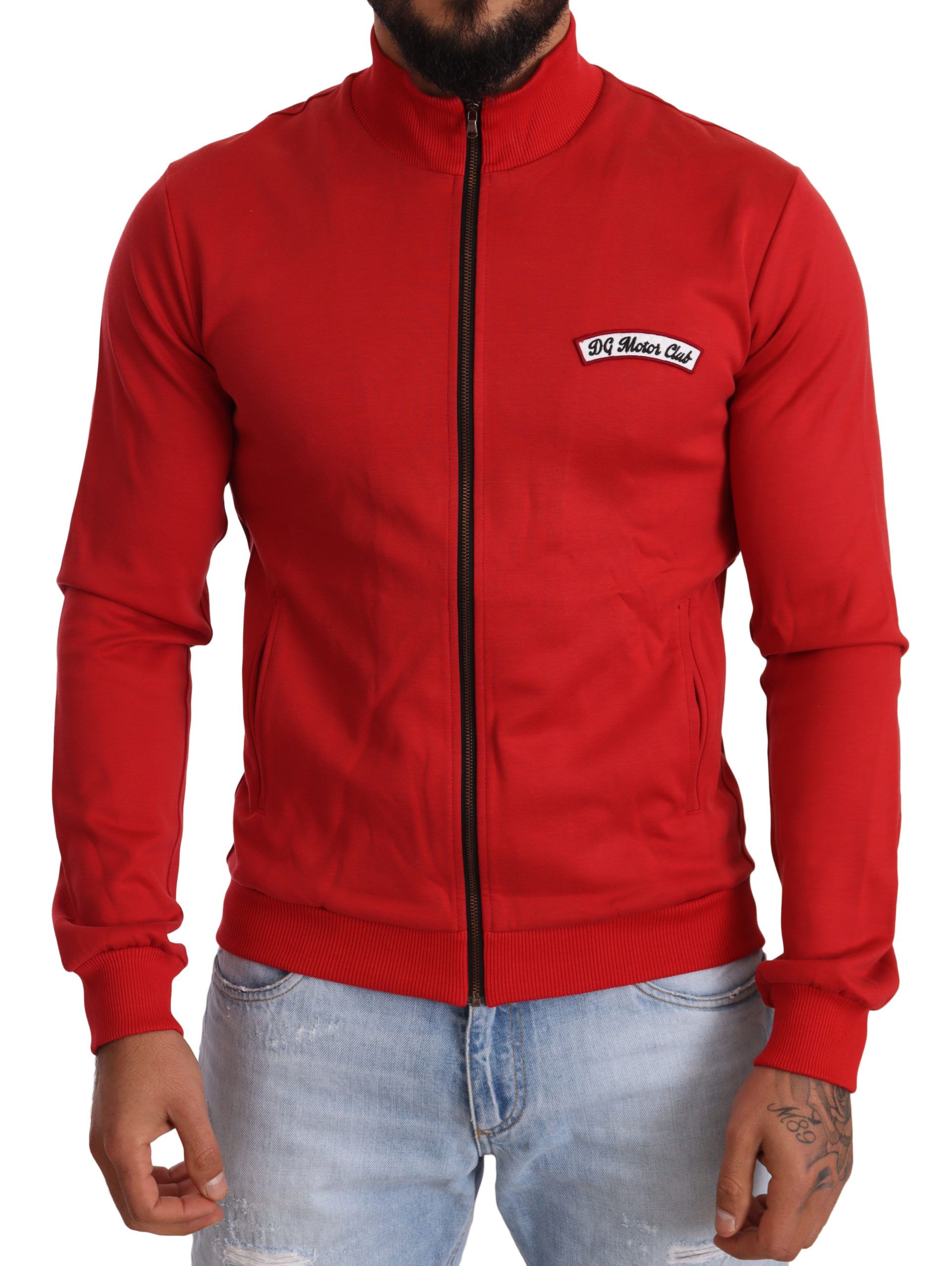 Dolce & Gabbana Elegant Red Full Zip Sweater with DG Motor Club Motif