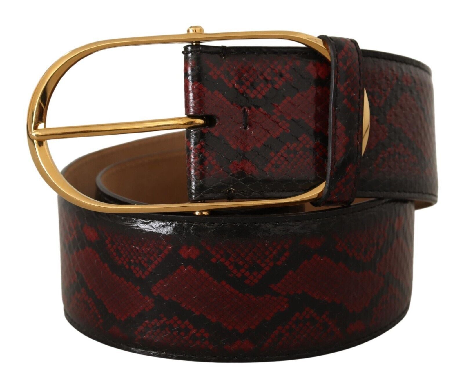 Dolce & Gabbana Elegant Red Python Leather Belt with Gold Buckle