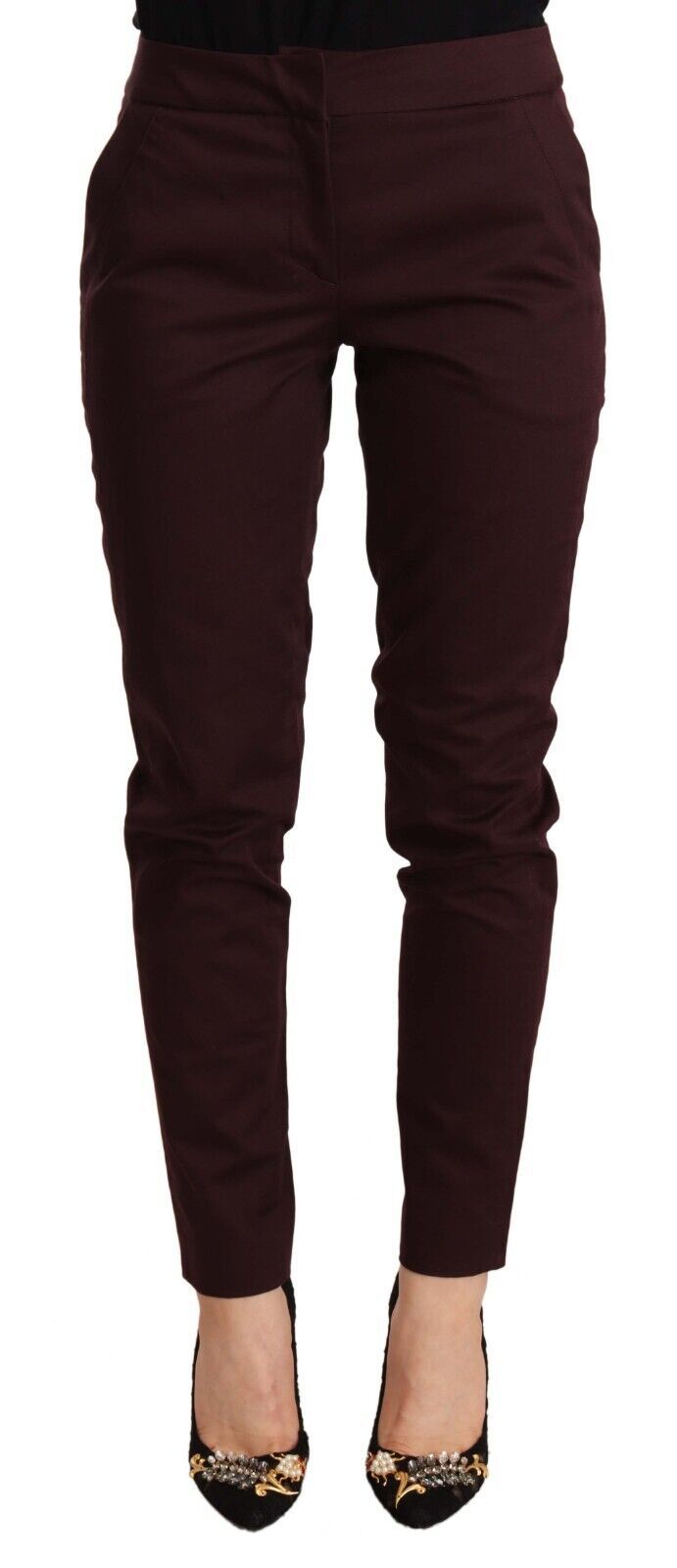 Just Cavalli Maroon Slim Fit Skinny Pants with Zipper Detail