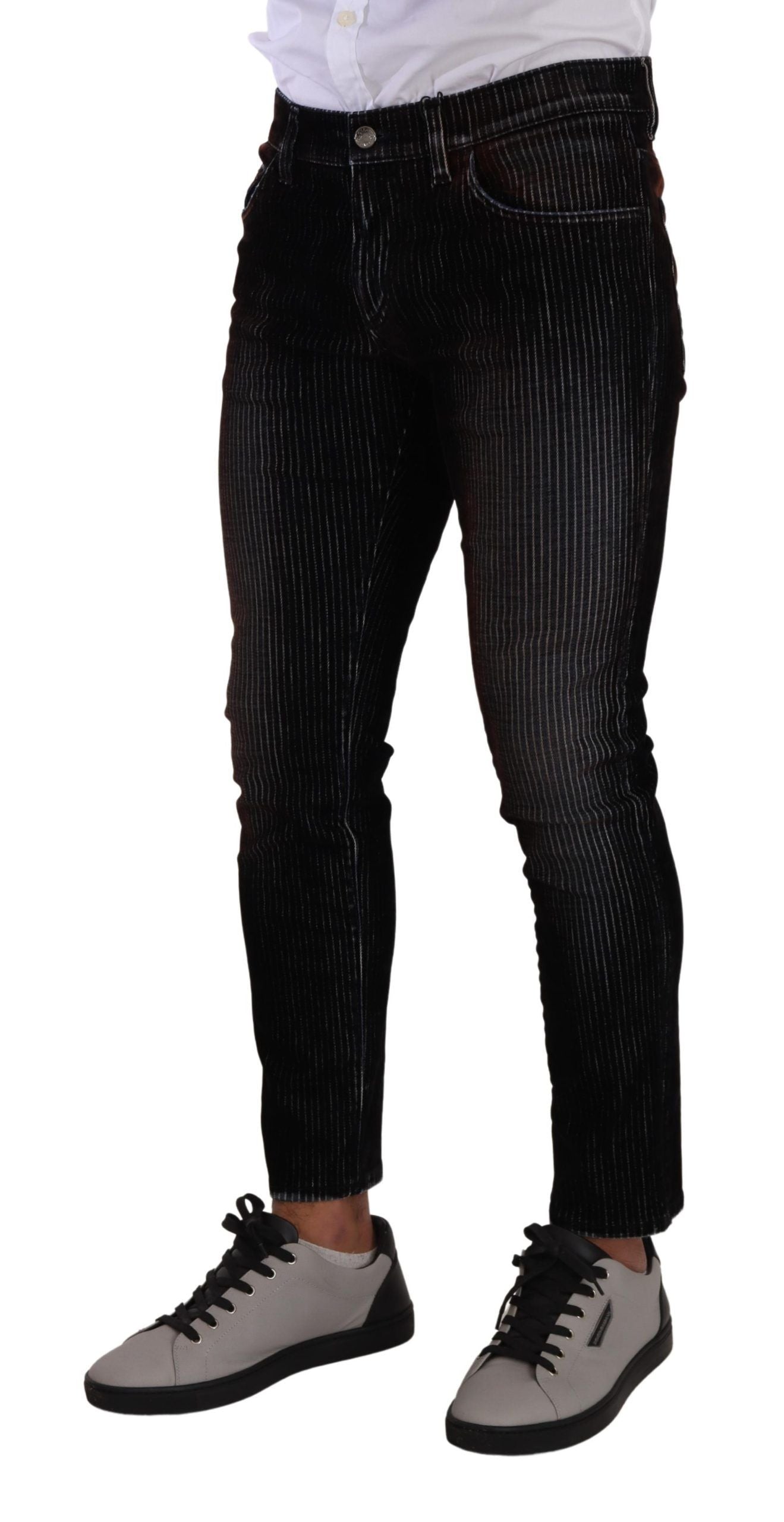 Dolce & Gabbana Sleek Striped Black Slim Fit Denim