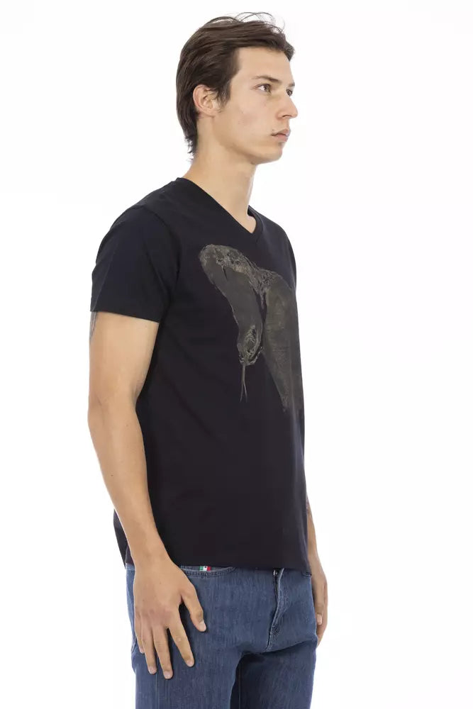 Trussardi Action Black Cotton Men V-Neck T-Shirt