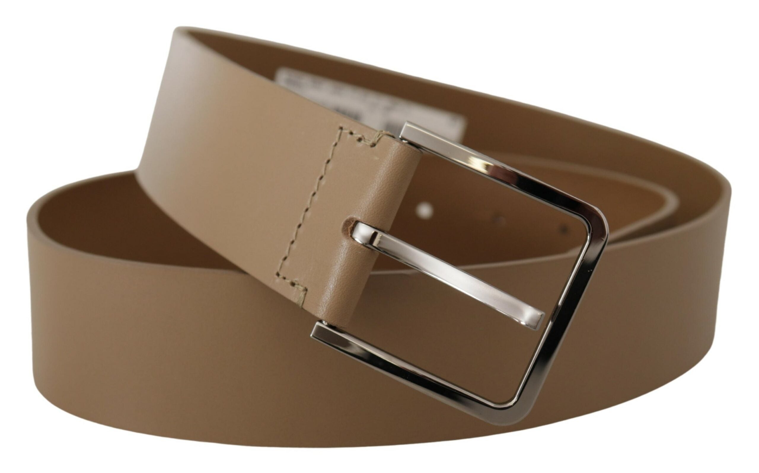 Dolce & Gabbana Beige Leather Statement Belt with Silver Buckle