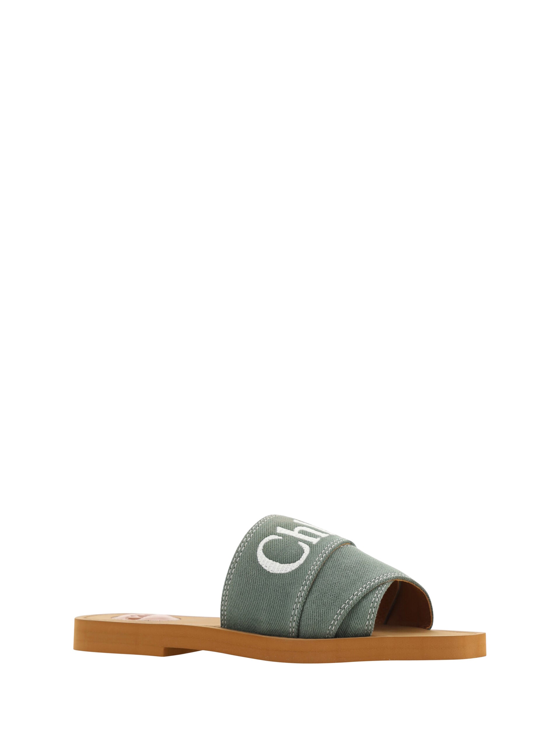 Chloé Elegant Forest Green Cotton Slides