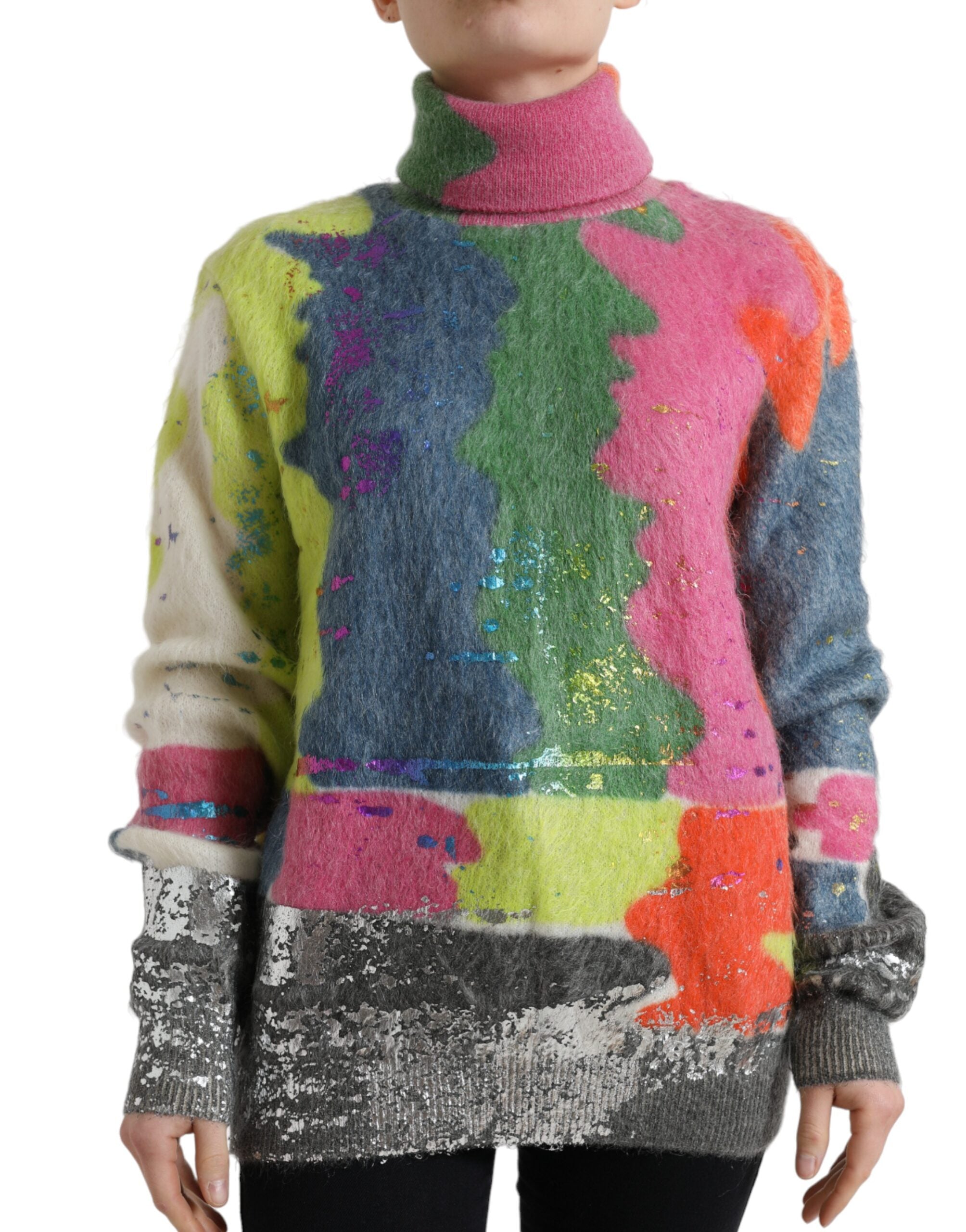 Dolce & Gabbana Multicolor Mohair Stripe Turtleneck Sweater