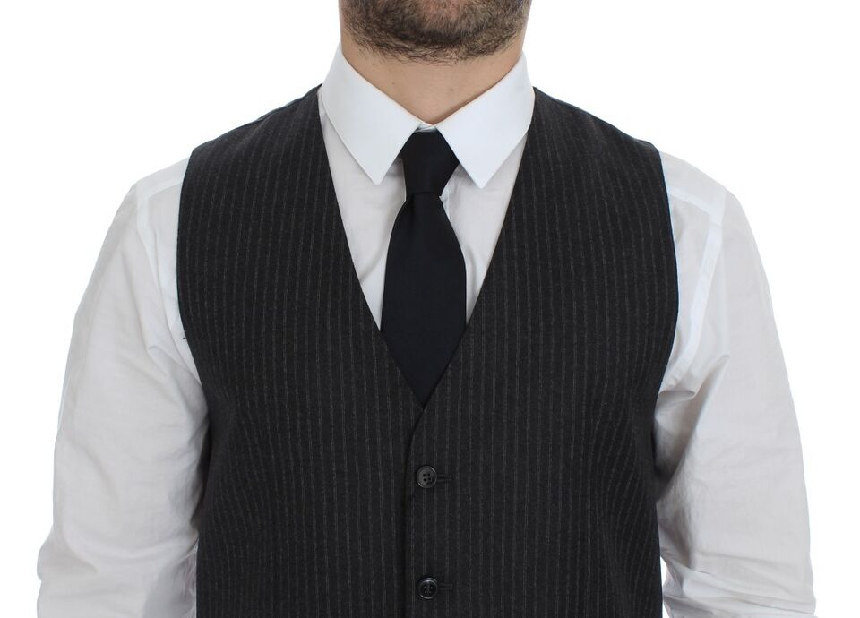 Dolce & Gabbana Elegant Gray Striped Wool Dress Vest