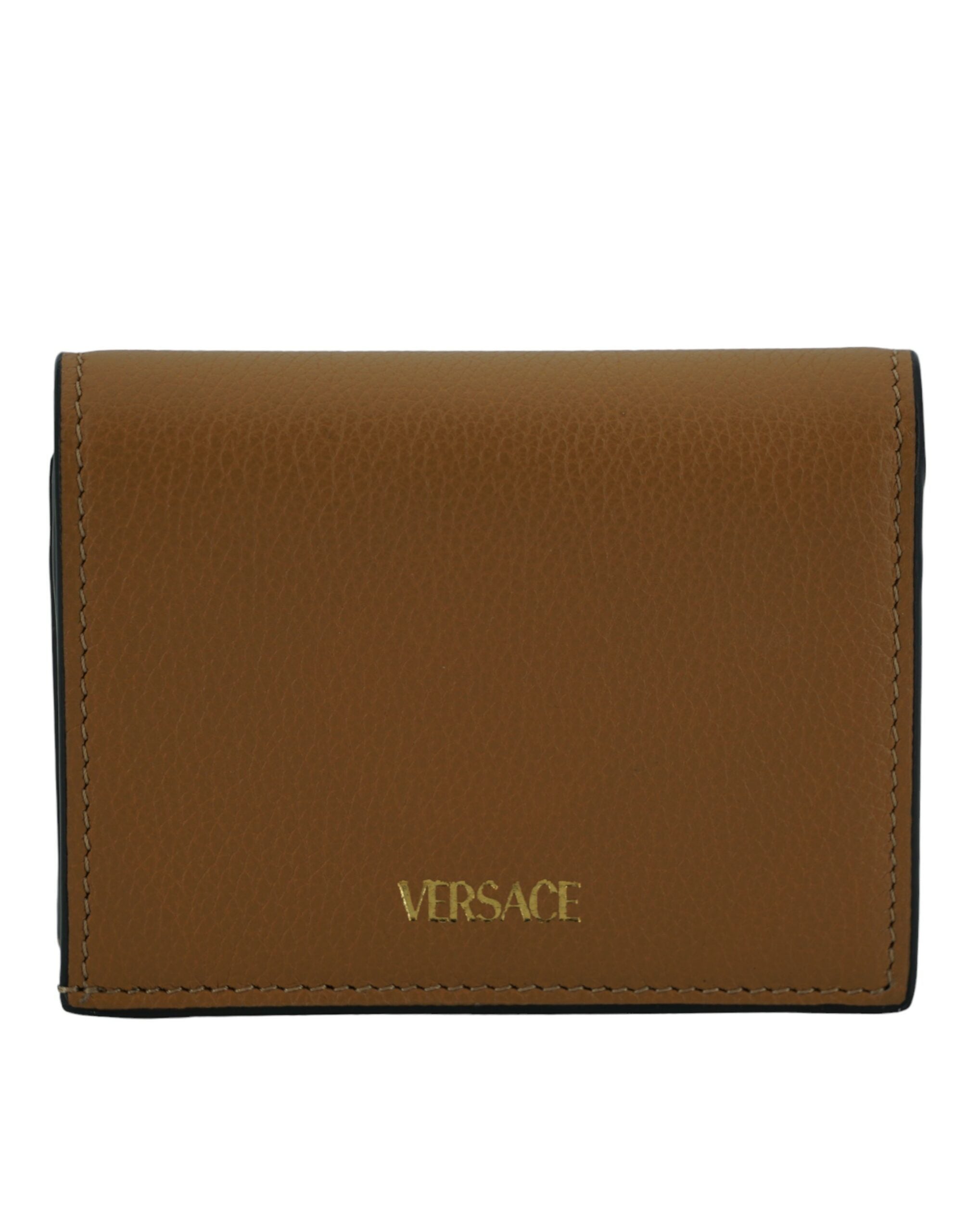 Versace Elegant Compact Leather Wallet in Brown