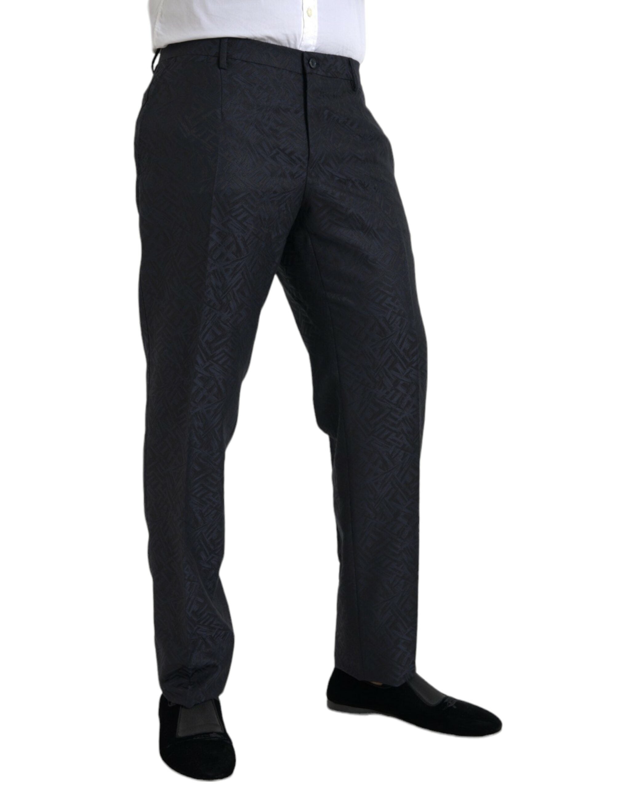 Dolce & Gabbana Blue Brocade Wool Skinny Men Dress Pants