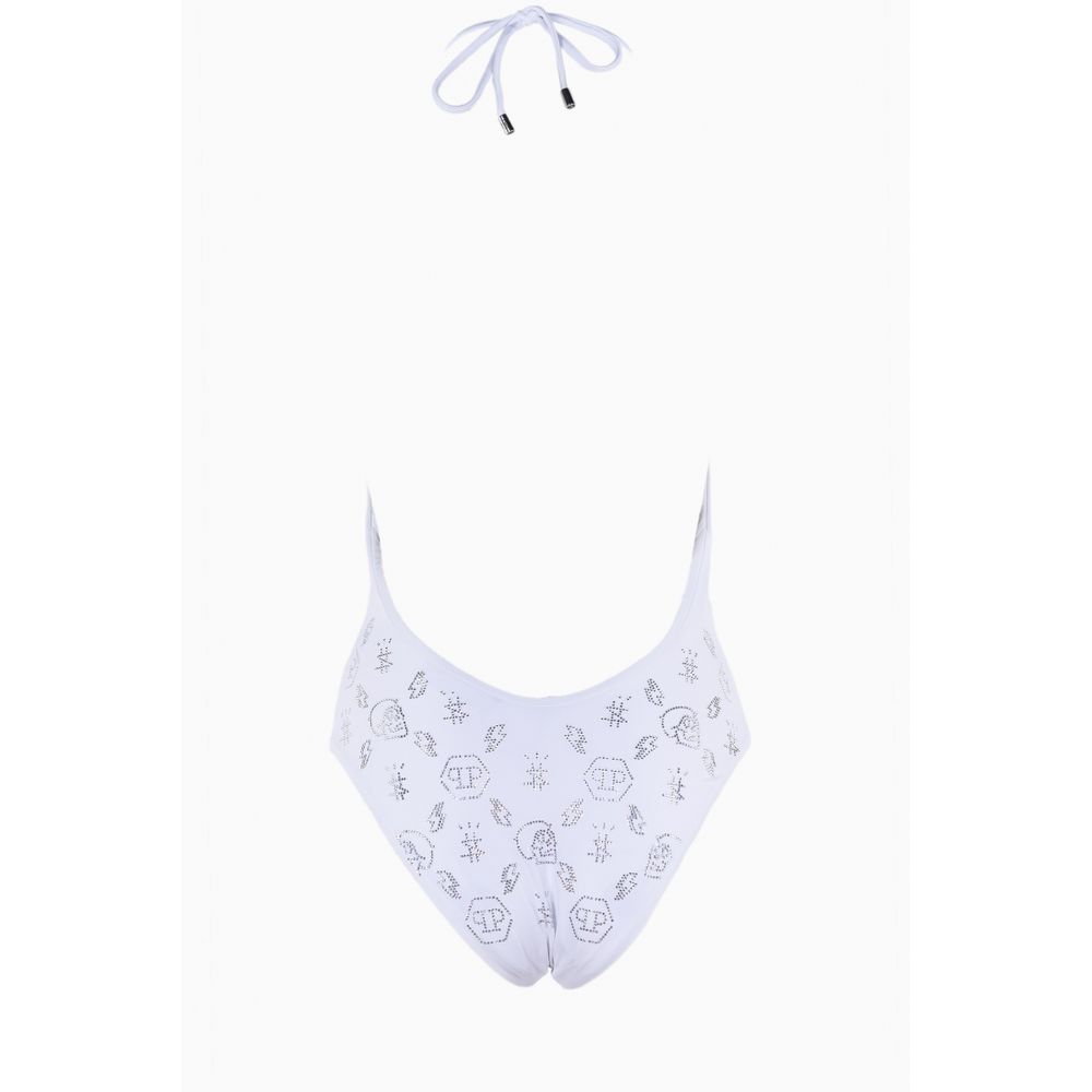 Philipp Plein White Rhinestone Embellished Swimsuit