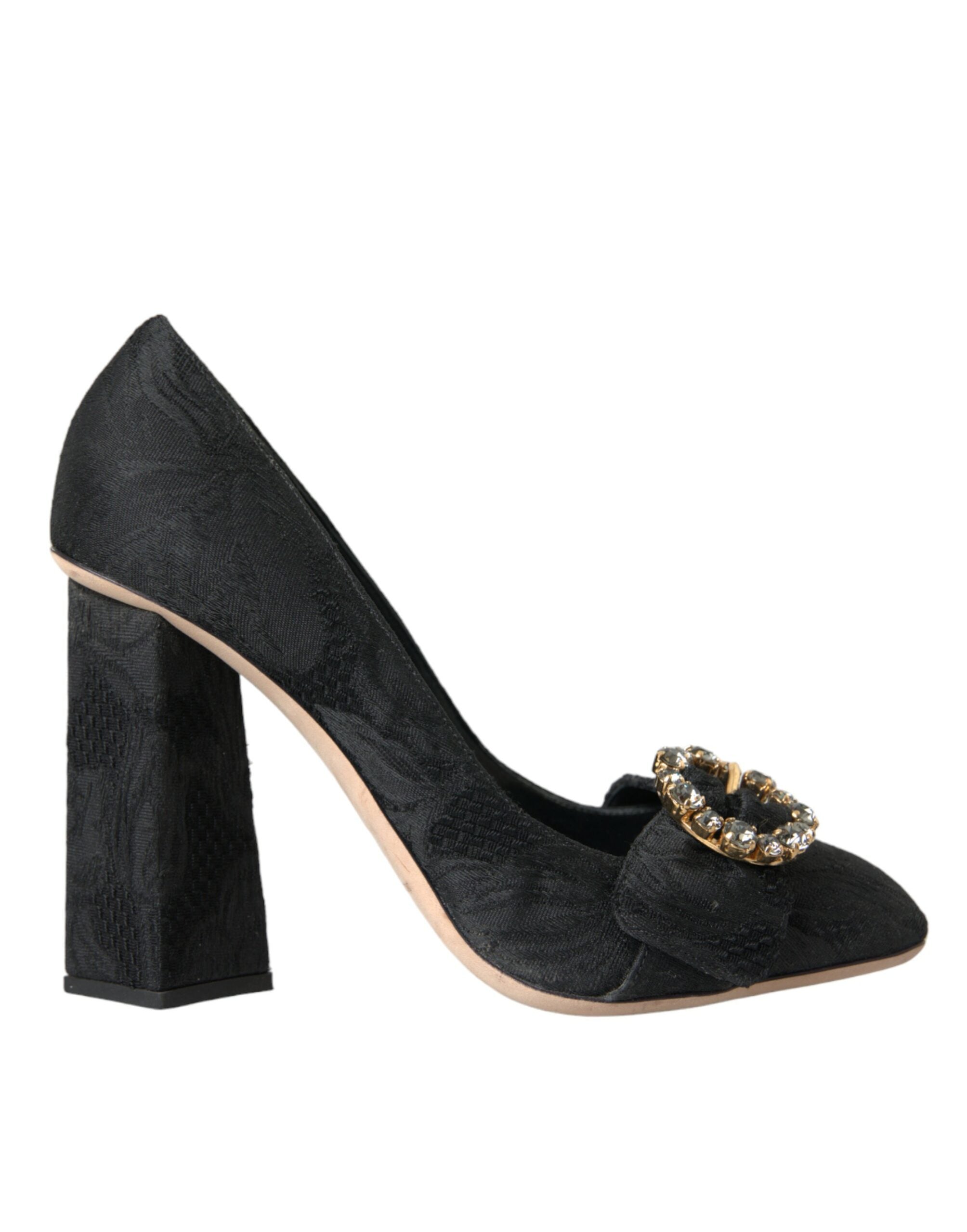 Dolce & Gabbana Black Brocade Crystals Heels Pumps Shoes