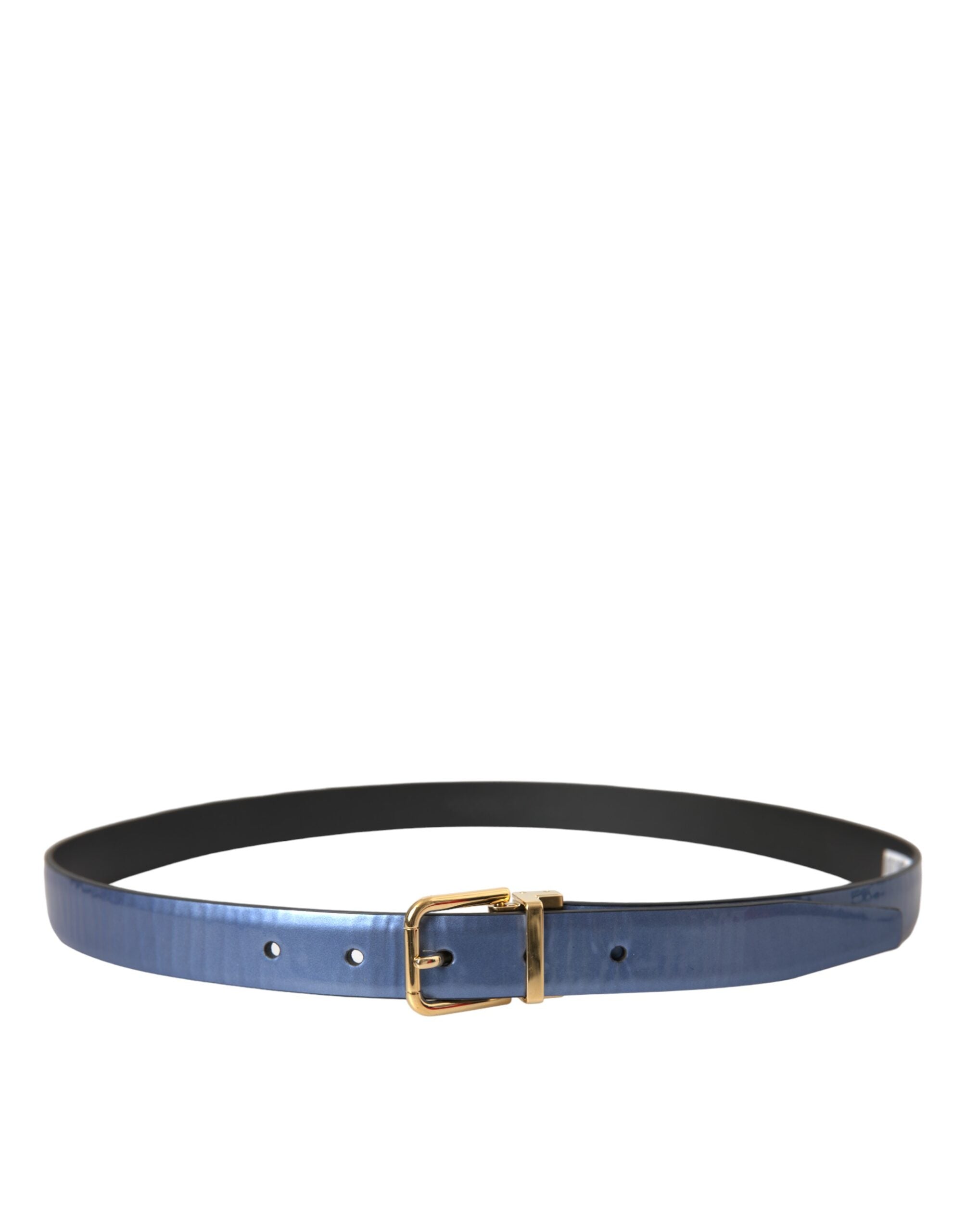 Dolce & Gabbana Metallic Blue Leather Gold Metal Buckle Belt