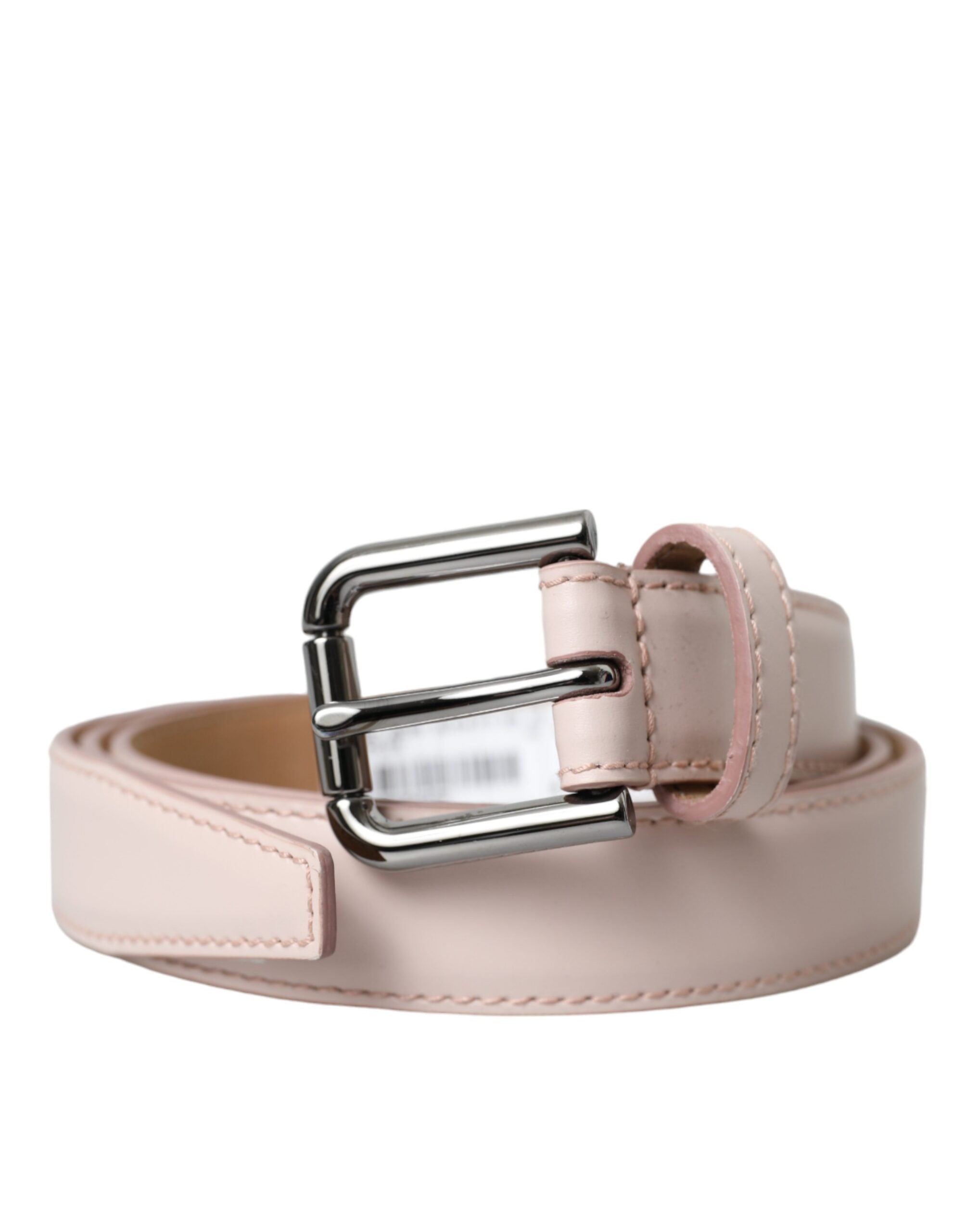 Dolce & Gabbana Light Pink Leather Silver Metal Buckle Belt