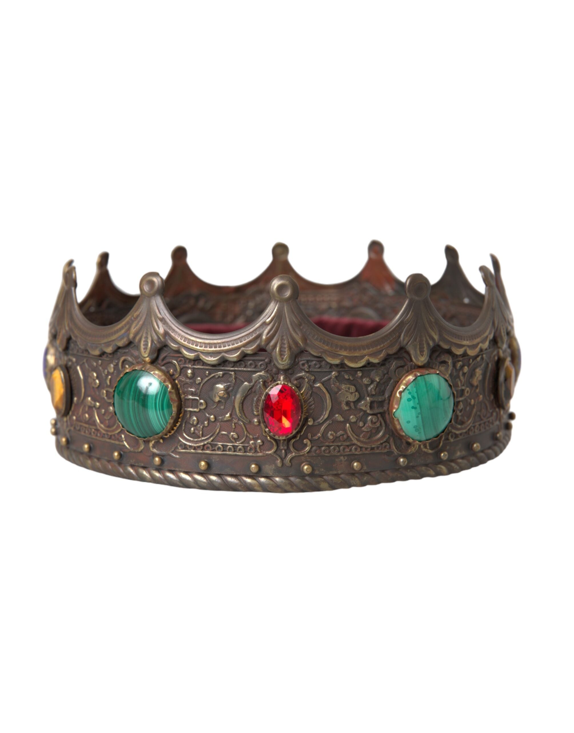 Dolce & Gabbana Bronze Brass Multicolor Crystal Crown Tiara Hat