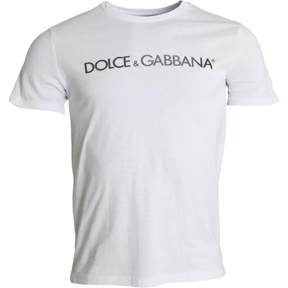 Dolce & Gabbana White Logo Print Cotton Crew Neck Men Top T-shirt