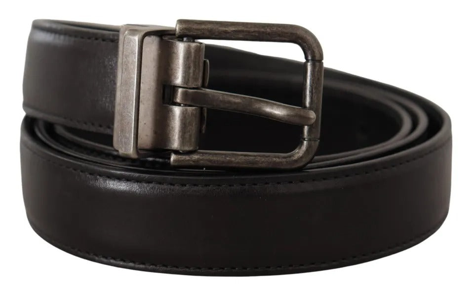 Dolce & Gabbana Black Calf Leather Vintage Logo Metal Buckle Belt