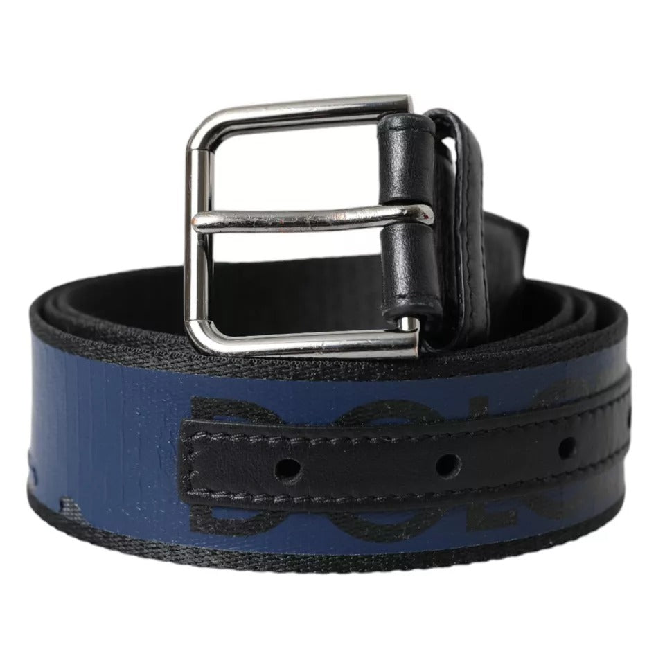 Dolce & Gabbana Blue Leather Logo Print Metal Buckle Men Belt