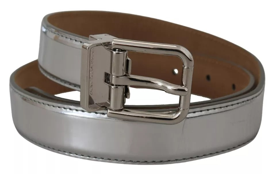 Dolce & Gabbana Silver Leather Metal Buckle Belt