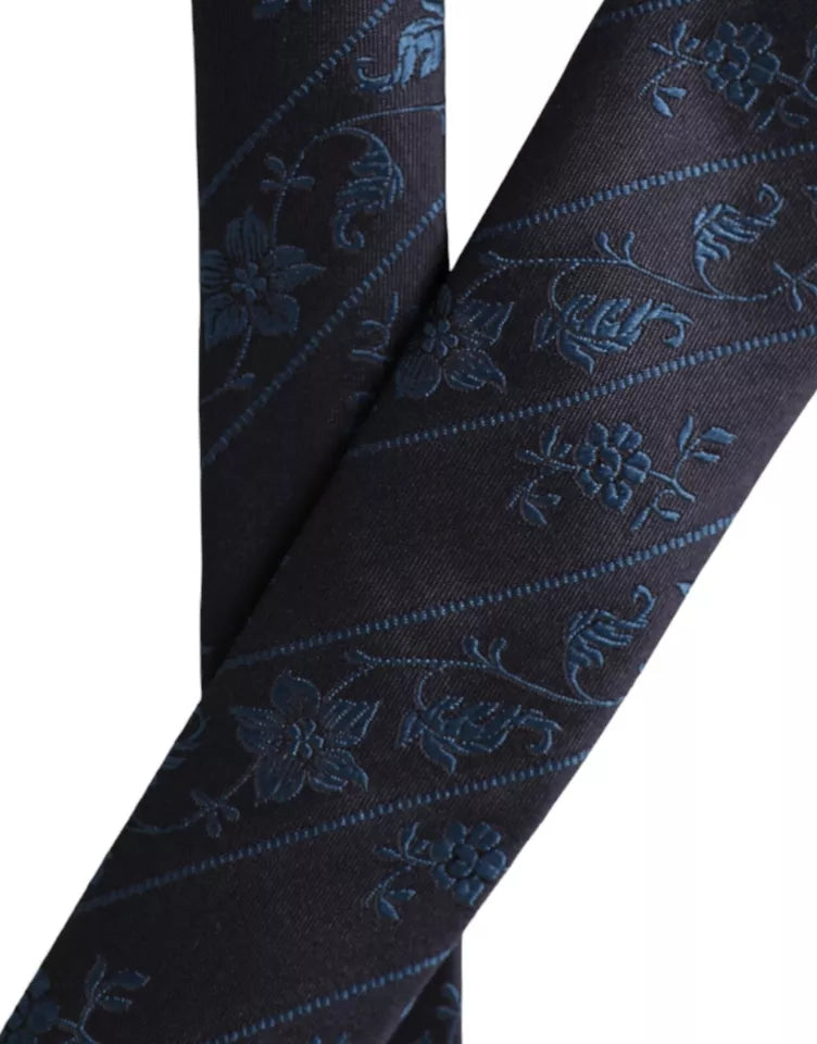 Dolce & Gabbana Dark Blue 100% Silk Floral Adjustable Men Tie