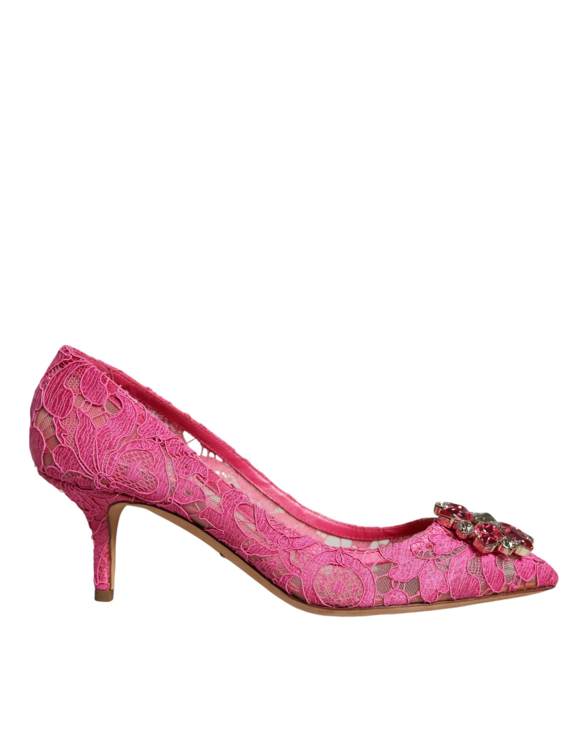 Dolce & Gabbana Pink Taormina Lace Crystal Heels Pumps Shoes