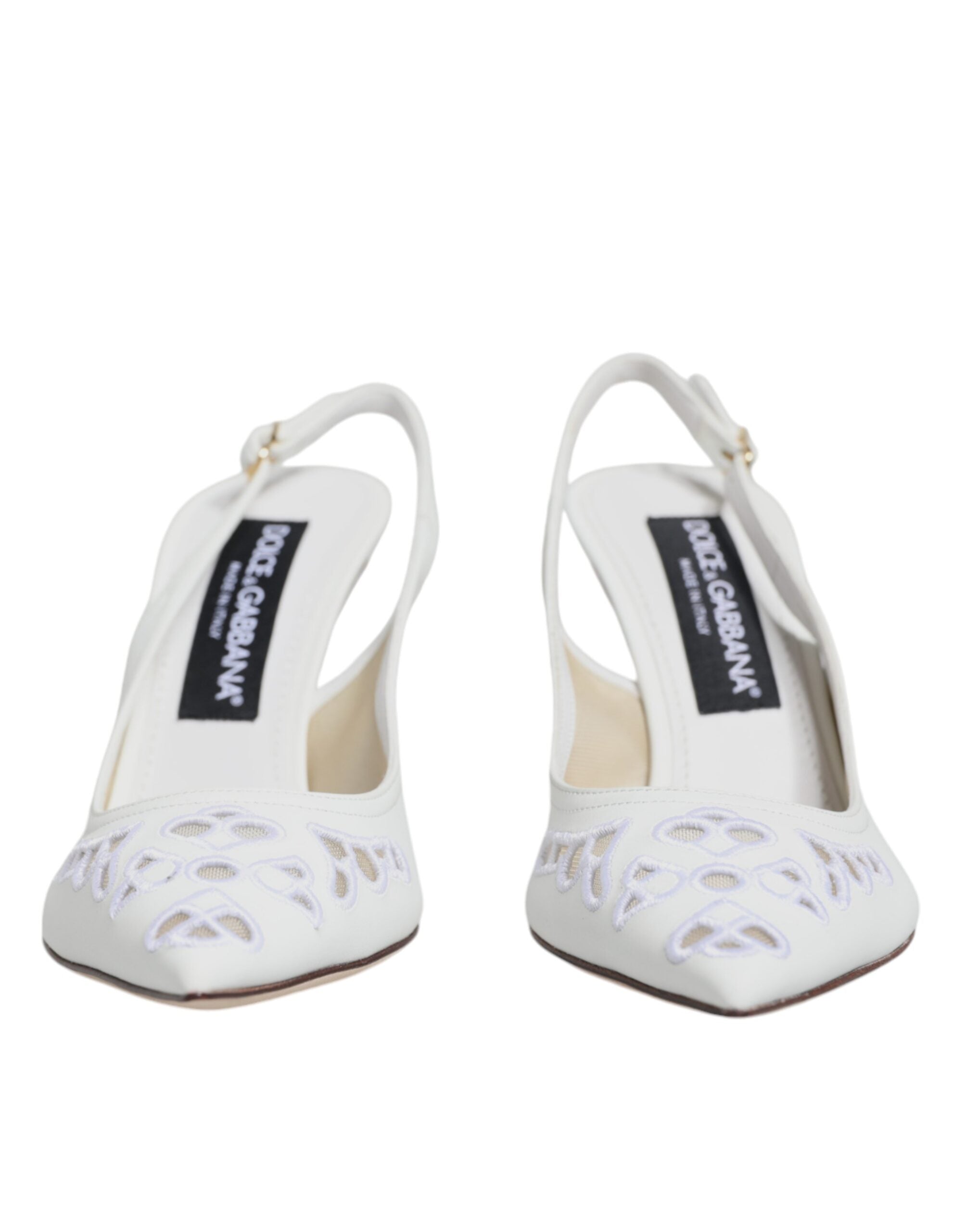 Dolce & Gabbana White Leather Stiletto Heels Slingback Shoes