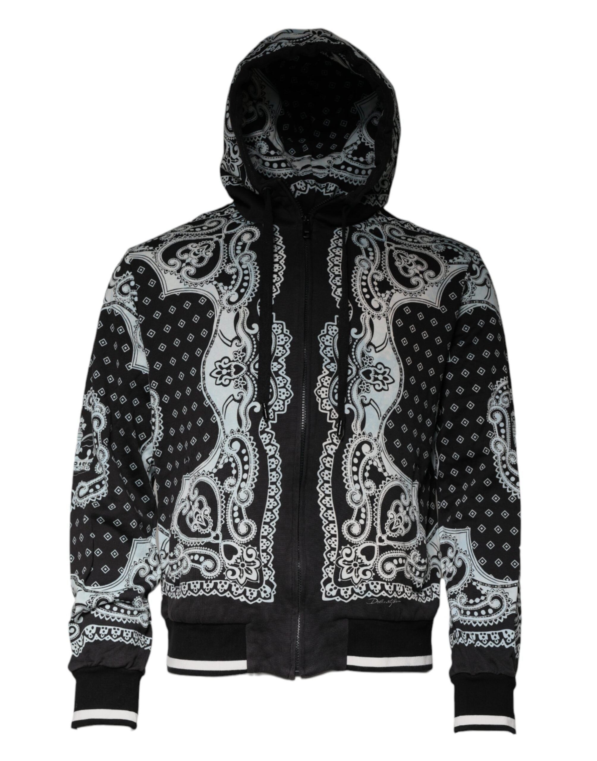 Dolce & Gabbana Black White Bandana Hooded Sweatshirt Sweater