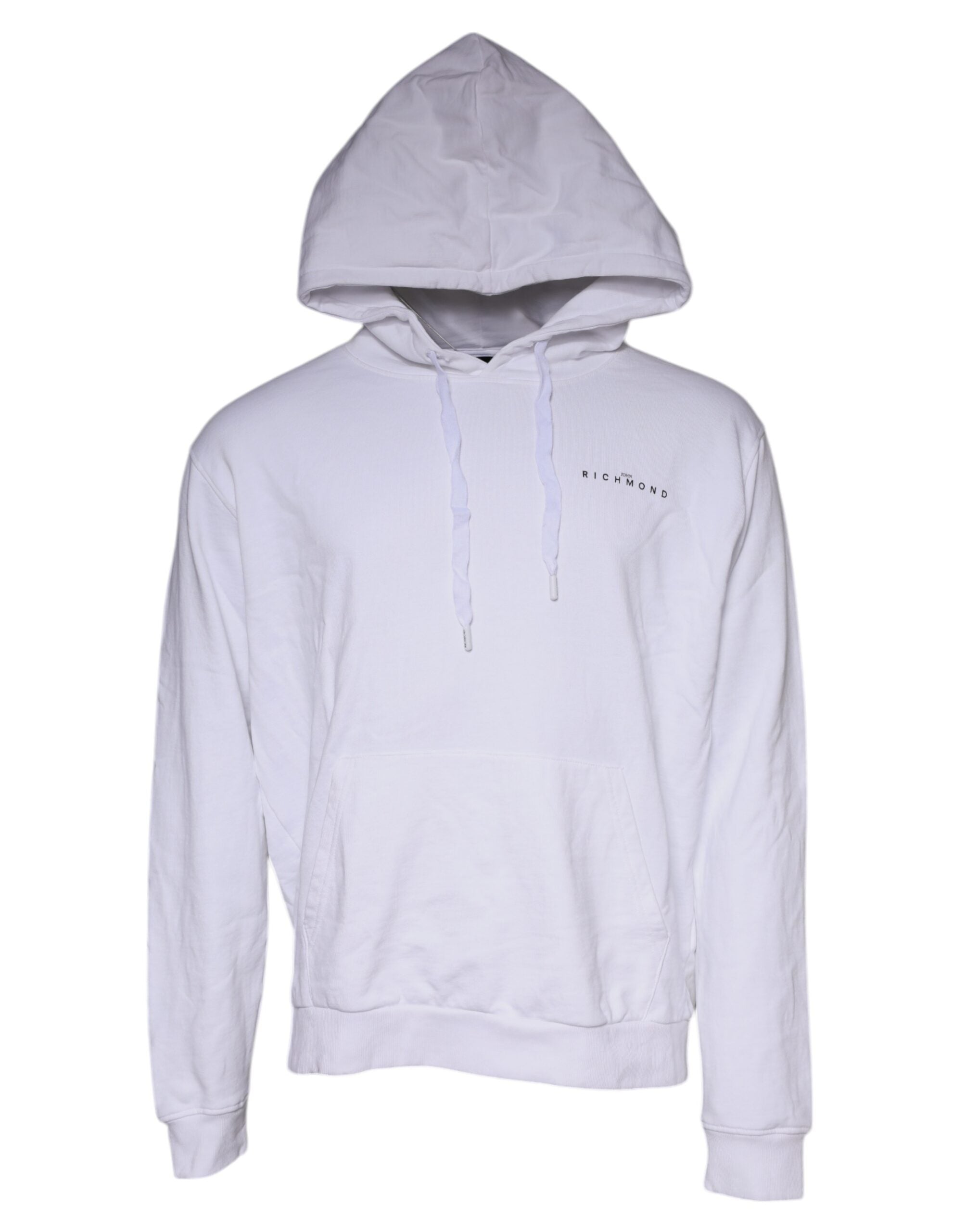 John Richmond White Logo Cotton Hooded Sweatshirt Sweater