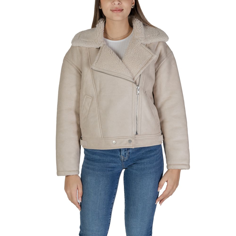 Vila Clothes Beige Synthetic Leather Jackets & Coat