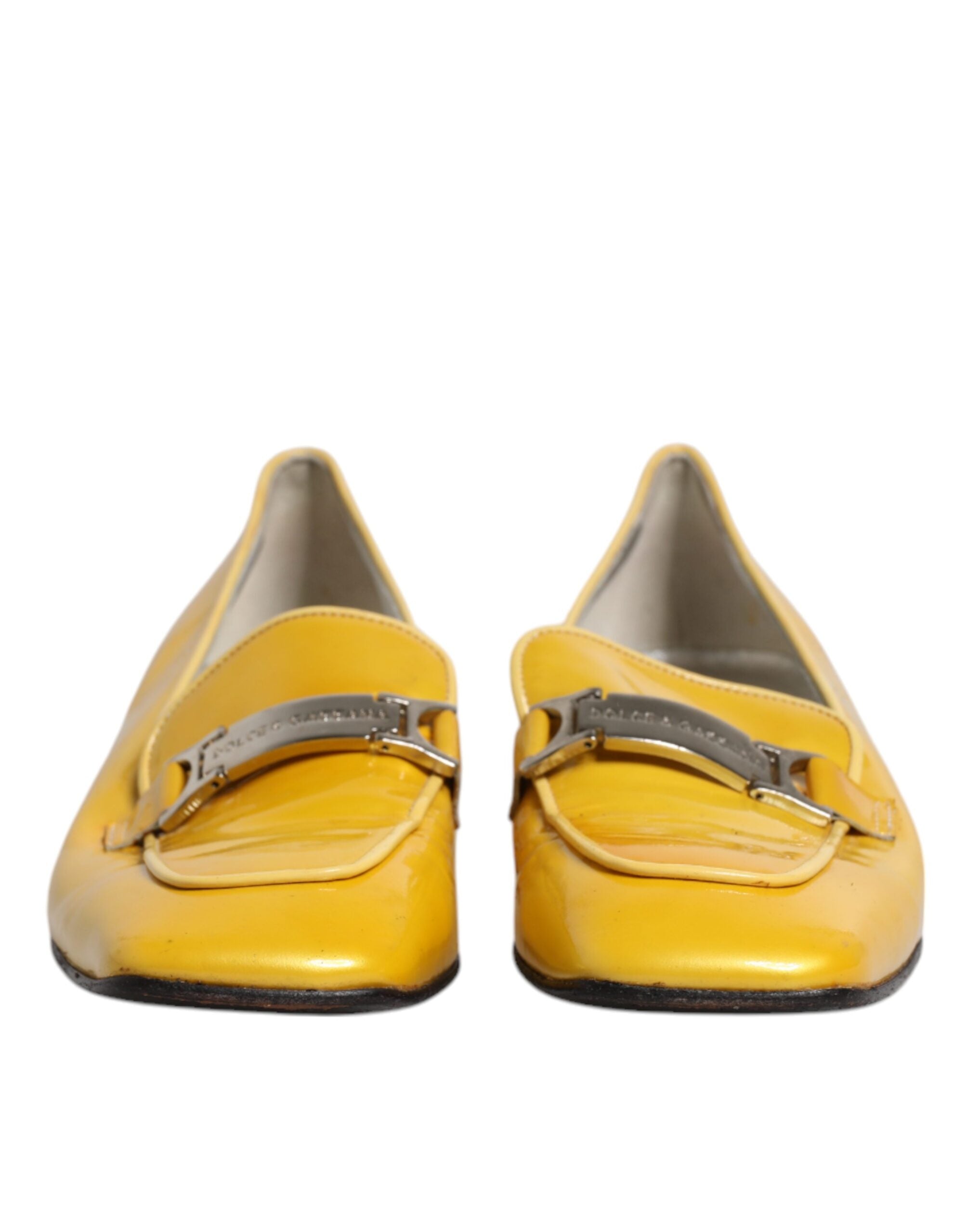 Dolce & Gabbana Yellow Leather Logo Plaque Slip On Mocassin Shoes