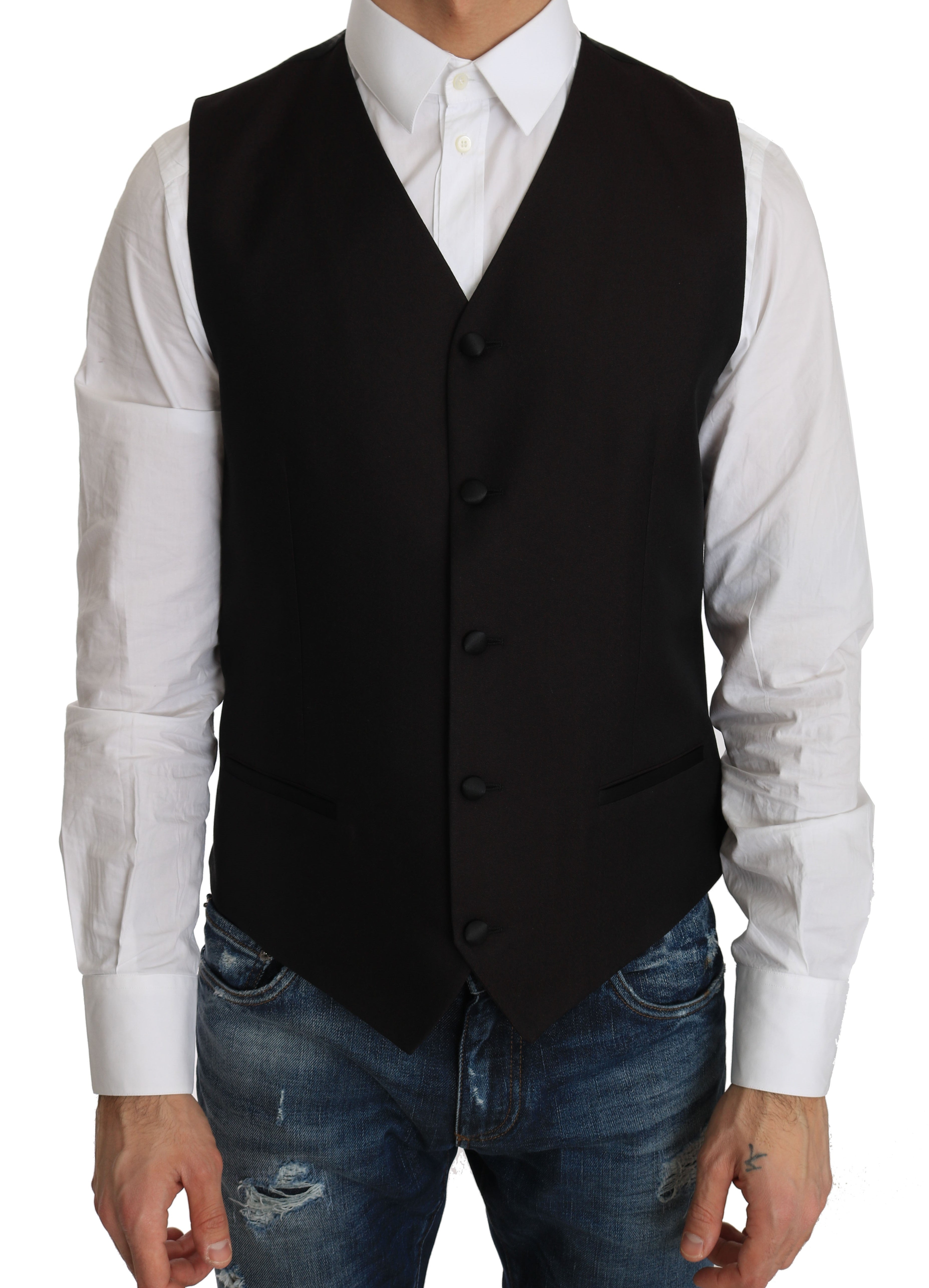 Dolce & Gabbana Elegant Black Silk Blend Formal Vest