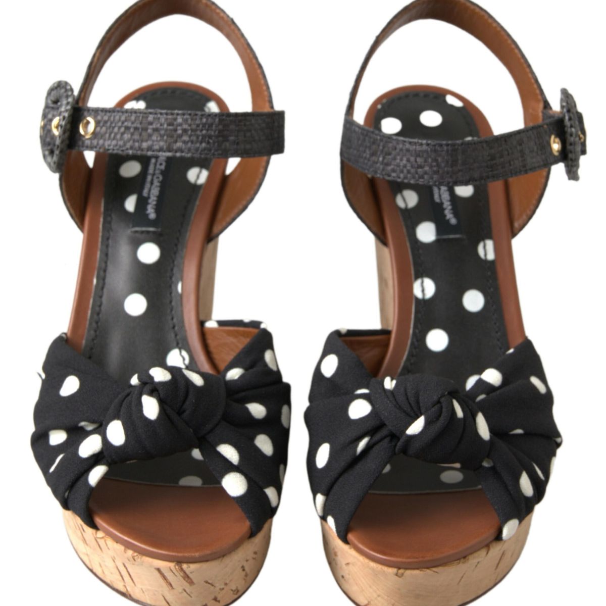 Dolce & Gabbana Black  Wedges Polka Dotted Ankle Strap Shoes Sandals Dolce & Gabbana