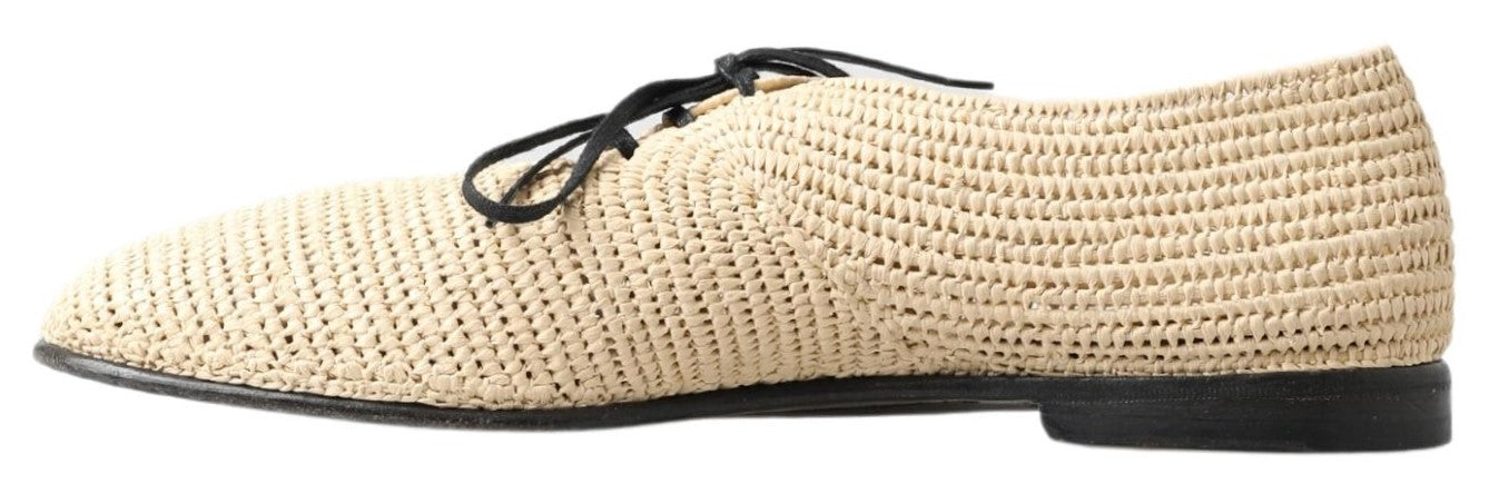 Dolce & Gabbana Beige Woven Lace Up Casual Derby Shoes Dolce & Gabbana