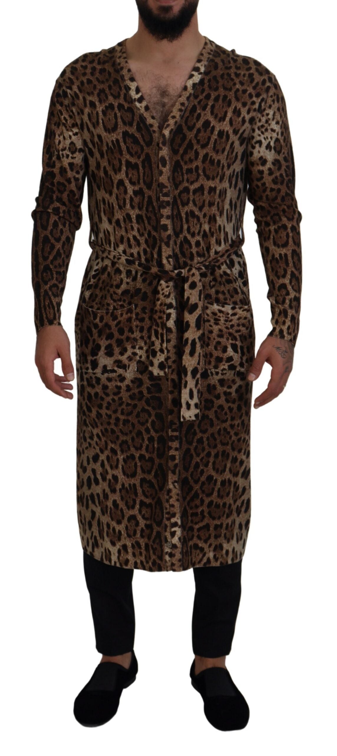 Dolce & Gabbana Brown Leopard Wool Robe Cardigan Sweater Dolce & Gabbana
