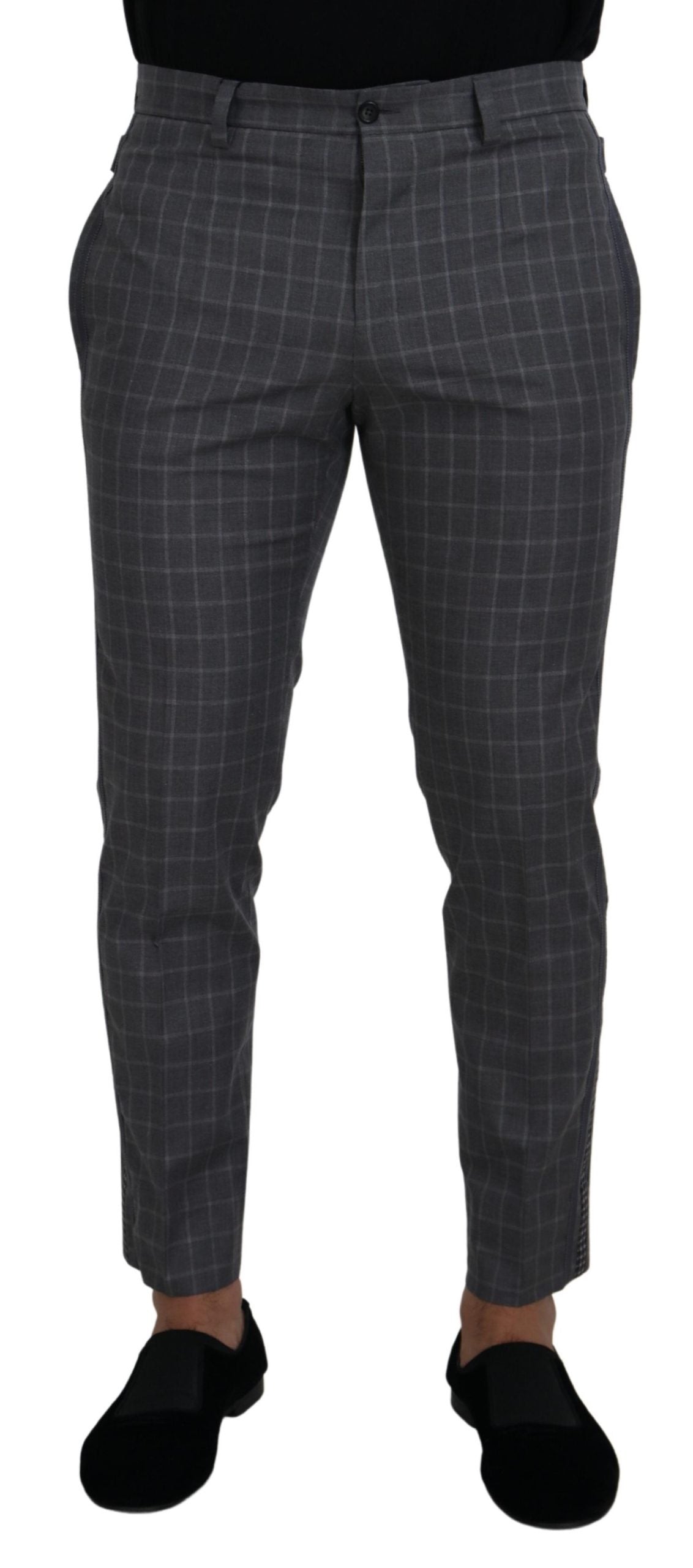 Dolce & Gabbana Grey Cotton Checkered Chino Pants Dolce & Gabbana