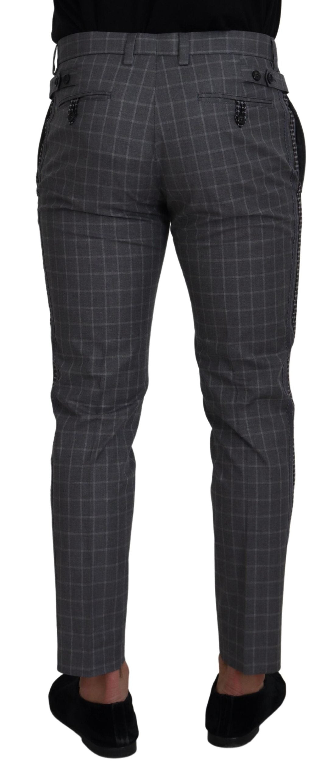 Dolce & Gabbana Grey Cotton Checkered Chino Pants Dolce & Gabbana