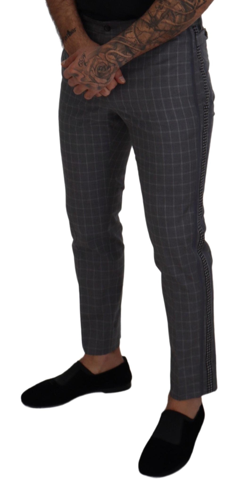 Dolce & Gabbana Grey Cotton Checkered Chino Pants Dolce & Gabbana