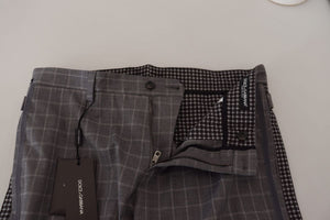 Dolce & Gabbana Grey Cotton Checkered Chino Pants Dolce & Gabbana