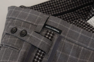 Dolce & Gabbana Grey Cotton Checkered Chino Pants Dolce & Gabbana