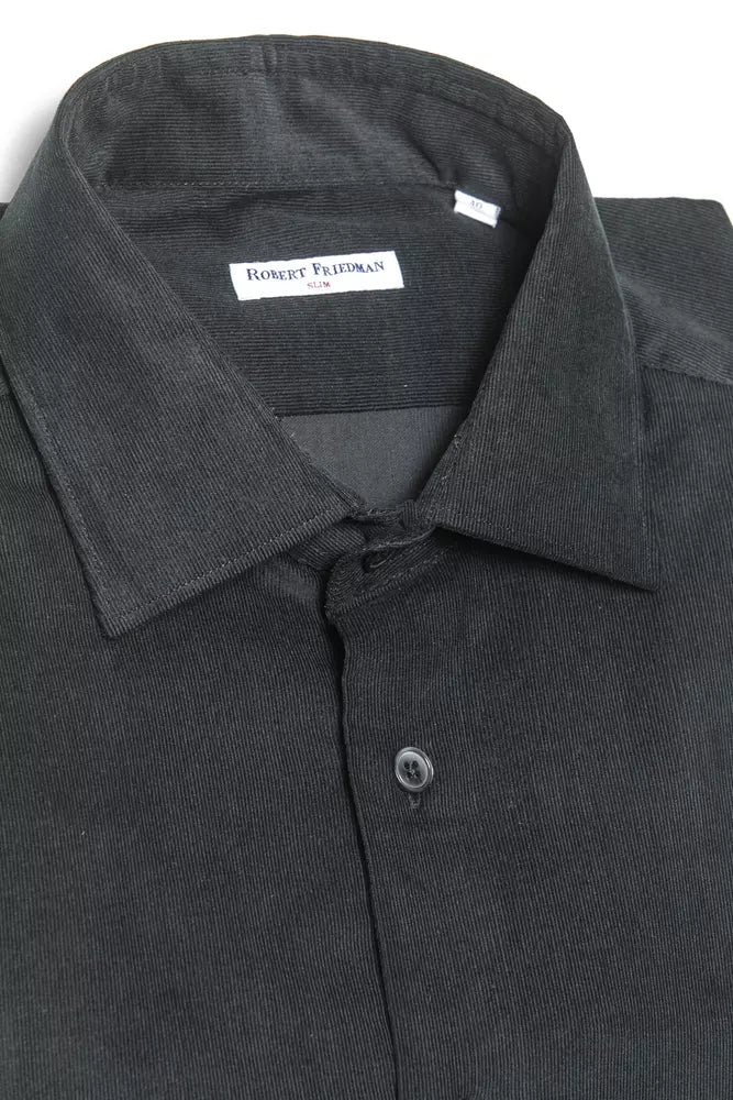 Robert Friedman Sleek Black Cotton Slim Collar Shirt – Lux Boutique